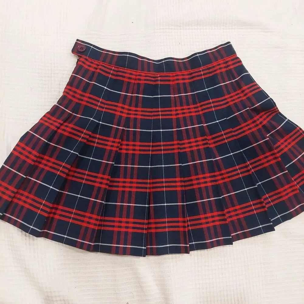 American Apparel Skirt M Red Navy Plaid Pleated Tartan Schoolgirl Tennis NWOT